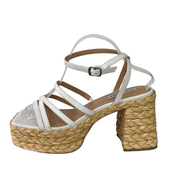 Steve Madden Belise White Square Toe Ankle Strap Platform Strappy Sandals Sz 10 - Picture 1 of 4